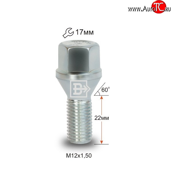 83 р. Колёсный болт длиной 22 мм Вектор M12 1.5 22 под гаечный ключ Toyota Allex E12# рестайлинг (2002-2004)