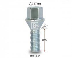 81 р. Колёсный болт длиной 26 мм Вектор M12 1.5 26 под гаечный ключ BYD S6 (2011-2017). Увеличить фотографию 1