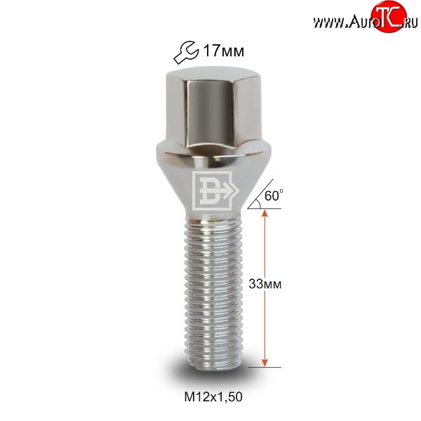 112 р. Колёсный болт длиной 33 мм Вектор M12 1.5 33 под гаечный ключ (пос.место: конус) Chevrolet Epica V250 (2006-2012)