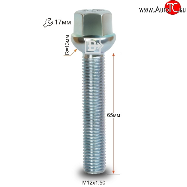 219 р. Колёсный болт длиной 65 мм Вектор M12 1.5 65 под гаечный ключ    с доставкой в г. Нижний Новгород