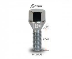 Колёсный болт длиной 27 мм Вектор M12 1.75 27 под гаечный ключ (пос.место: конус) Fiat Fullback, Ford Fullback, Lincoln Navigator 1, Mitsubishi Navigator (1), Volvo 850 (LS,  LW), C70 (P80 хэтчбэк 3 дв.), V70, XC70