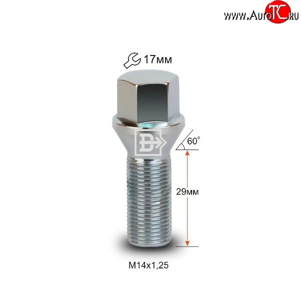 146 р. Колёсный болт длиной 29 мм Вектор M14 1.25 29 под гаечный ключ (пос.место: конус)  Audi A4 B9, BMW A4 (B9), Ford Galaxy 2, Mini Galaxy (2), Toyota Supra (A90)  с доставкой в г. Нижний Новгород