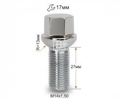 Колёсный болт длиной 27 мм Вектор M14 1.5 27 под гаечный ключ (пос.место: сфера) Acura RL KB1 седан 1-ый рестайлинг (2008-2010) 