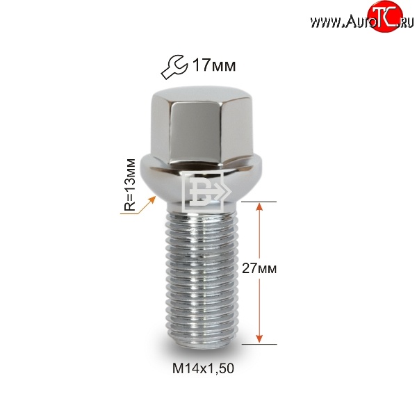 112 р. Колёсный болт длиной 27 мм Вектор M14 1.5 27 под гаечный ключ (пос.место: сфера) Mercedes-Benz A class W169 дорестайлинг, хэтчбэк 5 дв. (2005-2008)