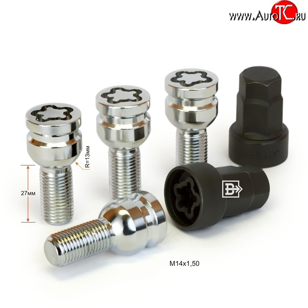 1 799 р. Колёсный болт длиной 27 мм Вектор M14 1.5 27 секретка (комплект) (пос. место: сфера)    с доставкой в г. Нижний Новгород