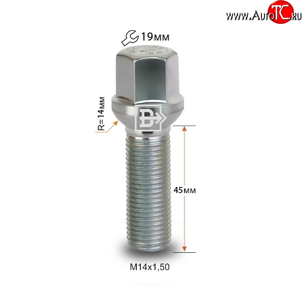 135 р. Колёсный болт длиной 45 мм Вектор M14 1.5 45 под гаечный ключ    с доставкой в г. Нижний Новгород