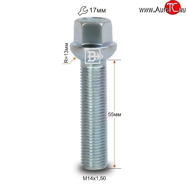 178 р. Колёсный болт длиной 55 мм Вектор M14 1.5 55 под гаечный ключ    с доставкой в г. Нижний Новгород