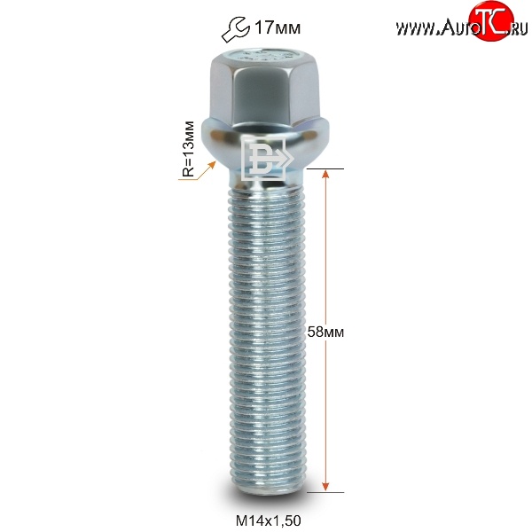 195 р. Колёсный болт длиной 58 мм Вектор M14 1.5 58 под гаечный ключ    с доставкой в г. Нижний Новгород