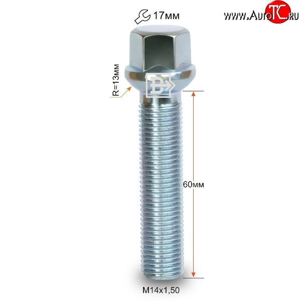 210 р. Колёсный болт длиной 60 мм Вектор M14 1.5 60 под гаечный ключ    с доставкой в г. Нижний Новгород