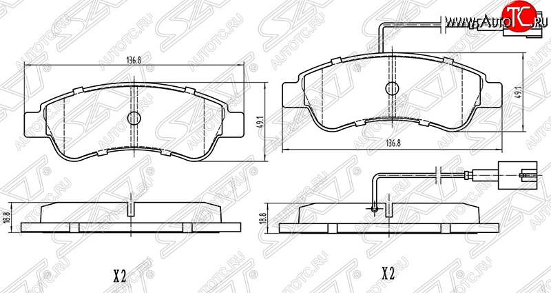 1 069 р. Колодки тормозные задние SAT (2 датчика износа)  Peugeot Boxer  250 (2006-2014)  с доставкой в г. Нижний Новгород