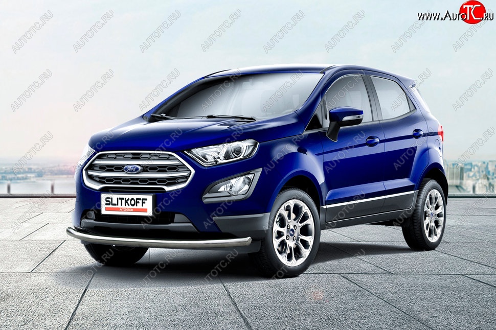 12 649 р. Защита заднего бампера Slitkoff (d57 мм)  Ford EcoSport  B515 (2017-2019) рестайлинг (Нержавейка, Полированная)  с доставкой в г. Нижний Новгород