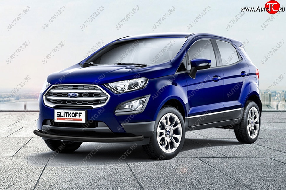 7 799 р. Защита заднего бампера Slitkoff (d57 мм)  Ford EcoSport  B515 (2017-2019) рестайлинг (Сталь с полимерным покрытием. Цвет: чёрный)  с доставкой в г. Нижний Новгород