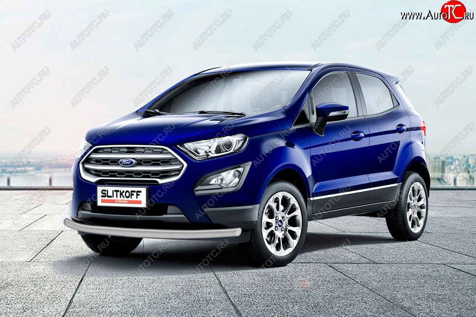 7 799 р. Защита заднего бампера Slitkoff (d57 мм)  Ford EcoSport  B515 (2017-2019) рестайлинг (Сталь с полимерным покрытием. Цвет: серебристый)  с доставкой в г. Нижний Новгород