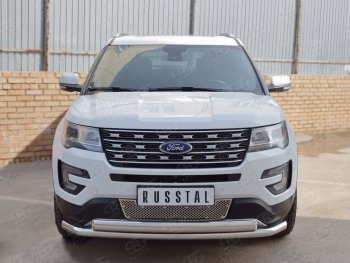 22 949 р. Защита переднего бампера (2 трубыØ63 и 75х42 мм, нержавейка) Russtal Ford Explorer U502 1-ый рестайлинг, 5 дв. (2015-2018)  с доставкой в г. Нижний Новгород. Увеличить фотографию 2