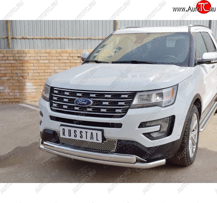 22 949 р. Защита переднего бампера (2 трубыØ63 и 75х42 мм, нержавейка) Russtal Ford Explorer U502 1-ый рестайлинг, 5 дв. (2015-2018)  с доставкой в г. Нижний Новгород