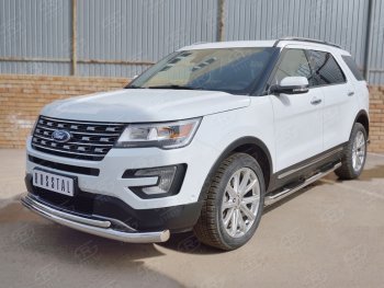 Защита переднего бампера (2 трубыØ76 и 42 мм, нержавейка) SLITKOFF Ford Explorer U502 1-ый рестайлинг, 5 дв. (2015-2018)