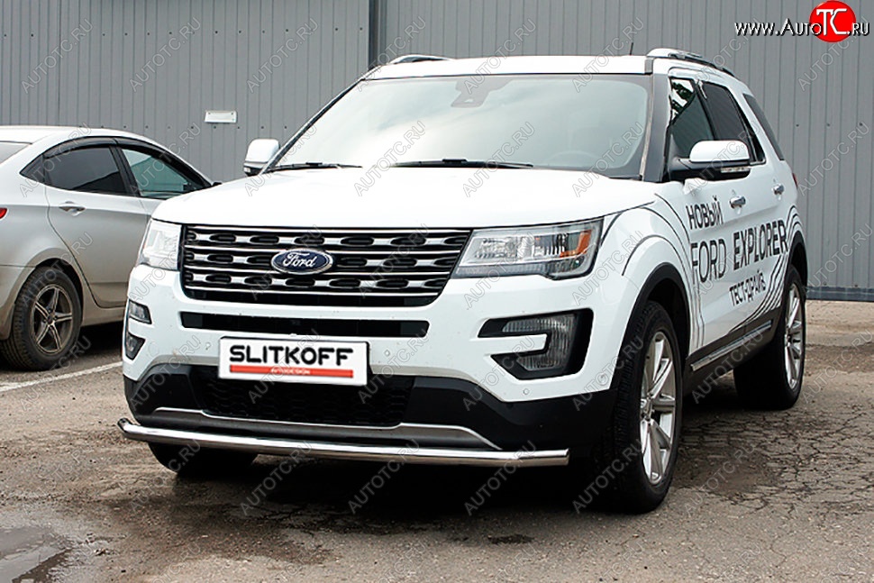 17 299 р. Защита переднего бампера Slitkoff (d57 мм)  Ford Explorer  U502 (2015-2018) 1-ый рестайлинг, 5 дв. (Нержавеющая сталь)  с доставкой в г. Нижний Новгород