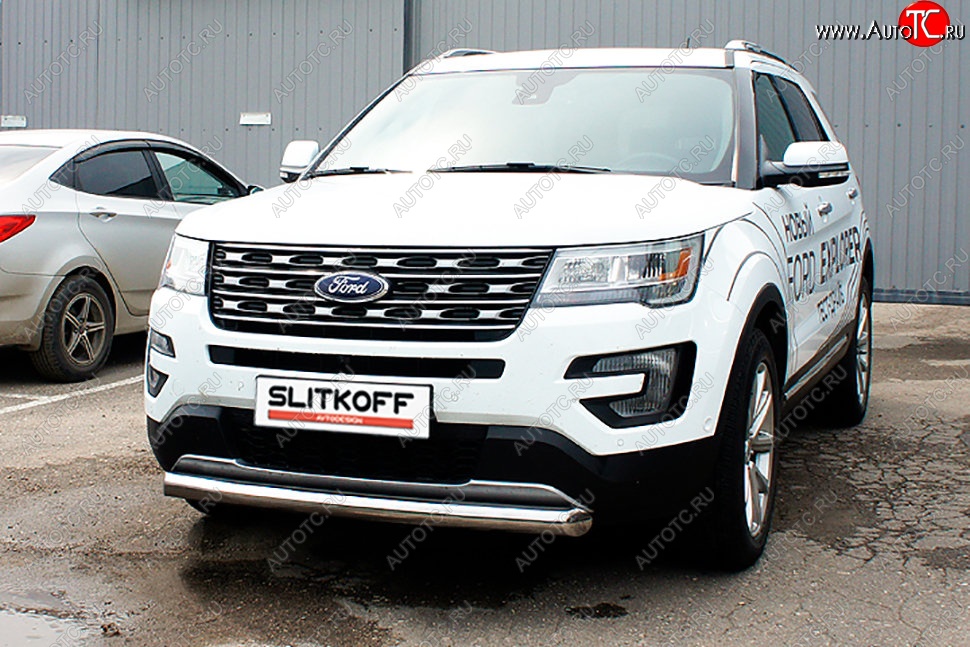 16 749 р. Защита переднего бампера Slitkoff (d76 мм)  Ford Explorer  U502 (2015-2018) 1-ый рестайлинг, 5 дв. (Нержавейка, Полированная)  с доставкой в г. Нижний Новгород