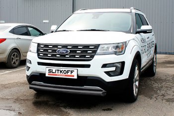 16 749 р. Защита переднего бампера Slitkoff (d76 мм)  Ford Explorer  U502 (2015-2018) 1-ый рестайлинг, 5 дв. (Нержавейка, Полированная)  с доставкой в г. Нижний Новгород. Увеличить фотографию 2