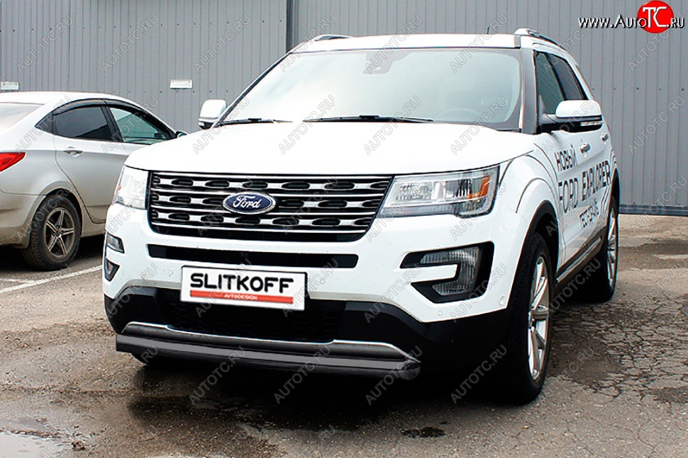 10 299 р. Защита переднего бампера Slitkoff (d76 мм) Ford Explorer U502 1-ый рестайлинг, 5 дв. (2015-2018) (Сталь с полимерным покрытием. Цвет: чёрный)  с доставкой в г. Нижний Новгород