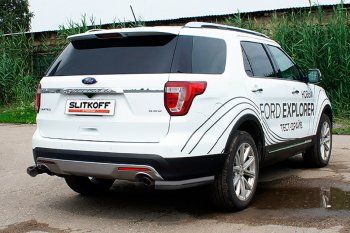 12 699 р. Защита заднего бампера Slitkoff (d76 мм, уголки)  Ford Explorer  U502 (2015-2018) 1-ый рестайлинг, 5 дв. (Нержавейка, Полированная)  с доставкой в г. Нижний Новгород. Увеличить фотографию 2