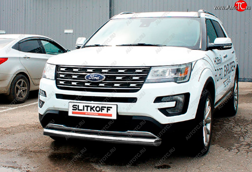 10 299 р. Защита переднего бампера Slitkoff (Ø 76 мм).  Ford Explorer  U502 (2015-2018) 1-ый рестайлинг, 5 дв. (Цвет: серебристый)  с доставкой в г. Нижний Новгород