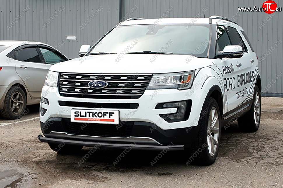 11 999 р. Защита переднего бампера Slitkoff (d57 мм)  Ford Explorer  U502 (2017-2019) 2-ой рестайлинг, 5 дв. (Сталь с полимерным покрытием. Цвет: чёрный)  с доставкой в г. Нижний Новгород