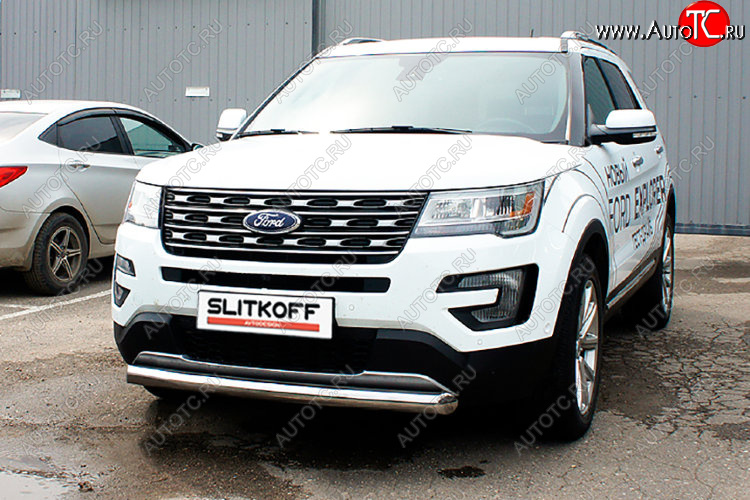 10 299 р. Защита переднего бампера Slitkoff (Ø 76 мм)  Ford Explorer  U502 (2017-2019) 2-ой рестайлинг, 5 дв. (Цвет: серебристый)  с доставкой в г. Нижний Новгород