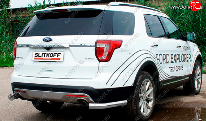 7 799 р. Защита заднего бампера Slitkoff (Ø 76 мм, уголки)  Ford Explorer  U502 (2017-2019) 2-ой рестайлинг, 5 дв. (Сталь с полимерным покрытием. Цвет: серебристый)  с доставкой в г. Нижний Новгород