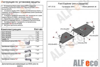 Защита КПП и РК ( V-4,0; 4,6, 2 части) Alfeco Ford (Форд) Explorer (Експлорер)  U251 (2006-2010) U251 5 дв.  (Алюминий 3 мм)