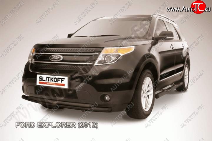 10 249 р. Защита переднего бампера d57/d57 Slitkoff Ford Explorer U502 дорестайлинг (2010-2016) (Цвет: серебристый)  с доставкой в г. Нижний Новгород