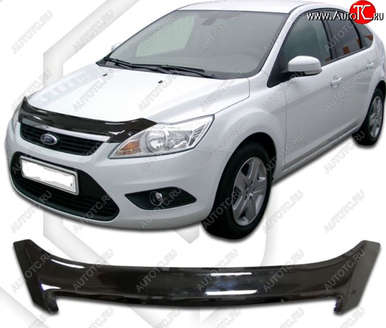 2 099 р. Дефлектор капота CA-Plastiс  Ford Focus  2 (2007-2011) седан рестайлинг (Classic черный, Без надписи)  с доставкой в г. Нижний Новгород