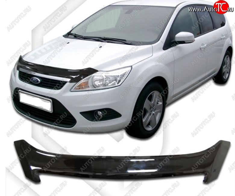 2 079 р. Дефлектор капота CA-Plastic Ford Focus 2 универсал рестайлинг (2007-2011) (Classic черный, Без надписи)  с доставкой в г. Нижний Новгород