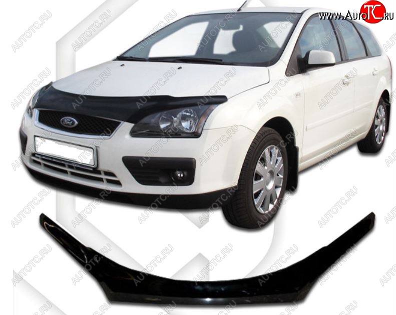 2 299 р. Дефлектор капота CA-Plastiс exclusive Ford Focus 2 универсал дорестайлинг (2004-2008) (Classic черный, Без надписи)  с доставкой в г. Нижний Новгород