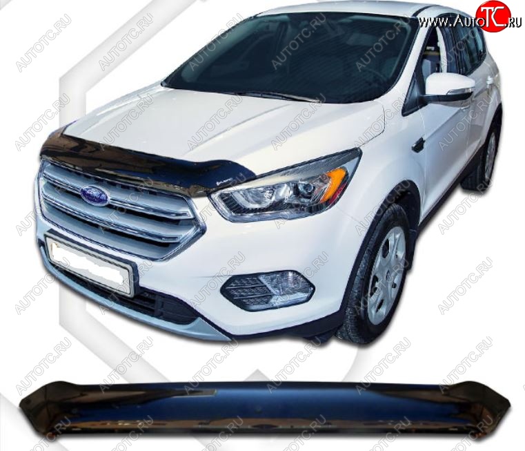 2 099 р. Дефлектор капота CA-Plastic  Ford Kuga  2 (2016-2019) рестайлинг (Classic черный, Без надписи)  с доставкой в г. Нижний Новгород