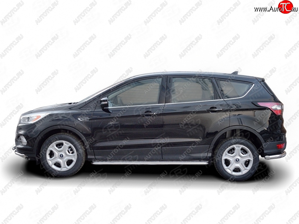 21 699 р. Порожки для ног (Ø42) SLITKOFF Ford Kuga 2 рестайлинг (2016-2019) (лист - алюминий, профиль - нержавейка)  с доставкой в г. Нижний Новгород