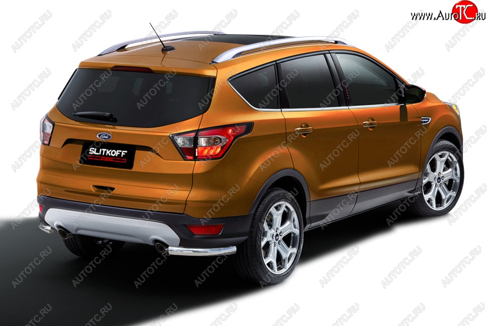 6 499 р. Защита заднего бампера Slitkoff (d57, уголки)  Ford Kuga  2 (2016-2019) рестайлинг (Нержавейка, Полированная)  с доставкой в г. Нижний Новгород