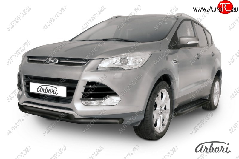 6 119 р. Защита переднего бампера Arbori (черная, 2 трубы d57 mm). Ford Kuga 2 дорестайлинг (2013-2016)  с доставкой в г. Нижний Новгород