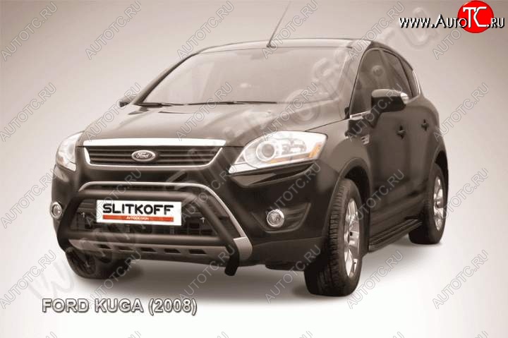 14 999 р. Кенгурятник d57 Slitkoff (низкий с перемычкой)  Ford Kuga  1 (2008-2013) (Цвет: серебристый)  с доставкой в г. Нижний Новгород