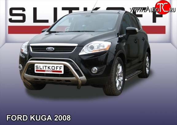 22 649 р. Усиленная низкая защита переднего бампера Slitkoff  Ford Kuga  1 (2008-2013) (Нержавейка, Полированная)  с доставкой в г. Нижний Новгород