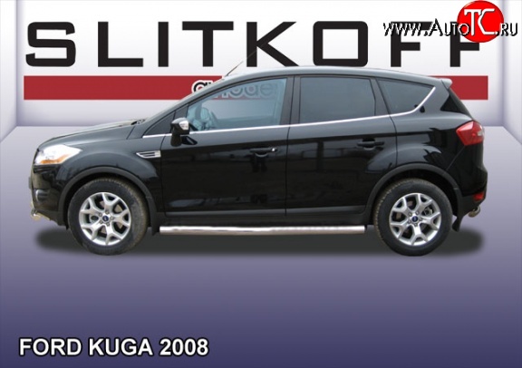 14 999 р. Защита порогов из круглой трубы диаметром 76 мм Slitkoff  Ford Kuga  1 (2008-2013) (Нержавейка, Полированная)  с доставкой в г. Нижний Новгород