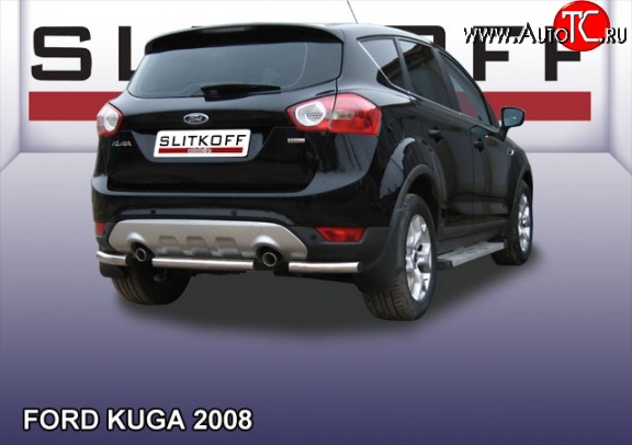 6 499 р. Защита заднего бампера из короткой трубы диаметром 57 мм Slitkoff Ford Kuga 1 (2008-2013) (Нержавейка, Полированная)  с доставкой в г. Нижний Новгород