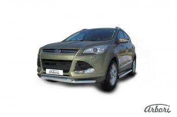 16 999 р. Защита переднего бампера Arbori (нержавейка, 2 трубы d57 и 57 mm) Ford Kuga 2 дорестайлинг (2013-2016)  с доставкой в г. Нижний Новгород. Увеличить фотографию 2