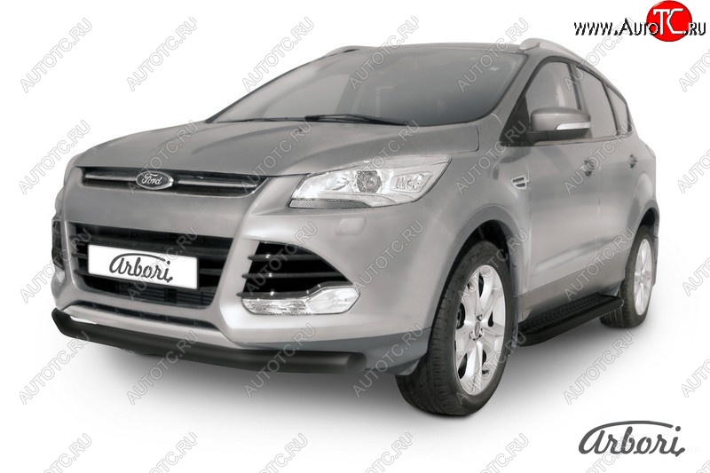 7 019 р. Защита переднего бампера Arbori (черная, 1 труба d76 mm). Ford Kuga 2 дорестайлинг (2013-2016)  с доставкой в г. Нижний Новгород