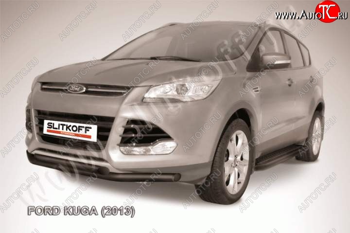 8 999 р. Защита переднего бампера Slitkoff (труба d57/d57) Ford Kuga 2 дорестайлинг (2013-2016) (Цвет: серебристый)  с доставкой в г. Нижний Новгород