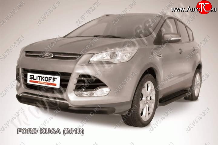 11 299 р. Защита переднего бампера Slitkoff (труба d76/d57)  Ford Kuga  2 (2013-2016) дорестайлинг (Цвет: серебристый)  с доставкой в г. Нижний Новгород