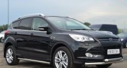 13 849 р. Защита порогов из круглой трубы диаметром 63 мм Russtal Ford Kuga 2 дорестайлинг (2013-2016) (Защита порогов с со скосами на торцах (вариант 1))  с доставкой в г. Нижний Новгород. Увеличить фотографию 7