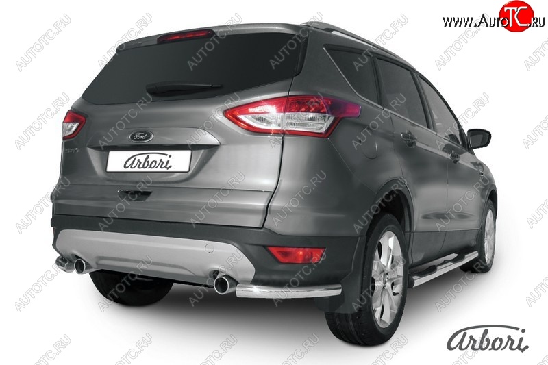 6 389 р. Защита заднего бампера Arbori (уголки, нержавейка, 1 труба d57 mm). Ford Kuga 2 дорестайлинг (2013-2016)  с доставкой в г. Нижний Новгород