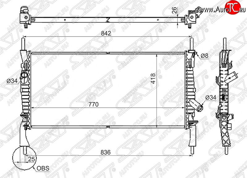 7 849 р. Радиатор двигателя SAT (пластинчатый, 2.2TD/2.3/2.4TD, МКПП) Ford Transit цельнометаллический фургон (2006-2014)  с доставкой в г. Нижний Новгород