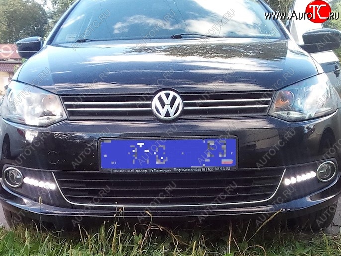 2 079 р. Разработка и создание уникальных дневных ходовых огней LED АвтоТК Volkswagen Polo 5 седан дорестайлинг (2009-2015) (4 LED/модуль, Цвет свечения: холодный белый, Выключение ДХО при габаритах, Взамен ПТФ)  с доставкой в г. Нижний Новгород